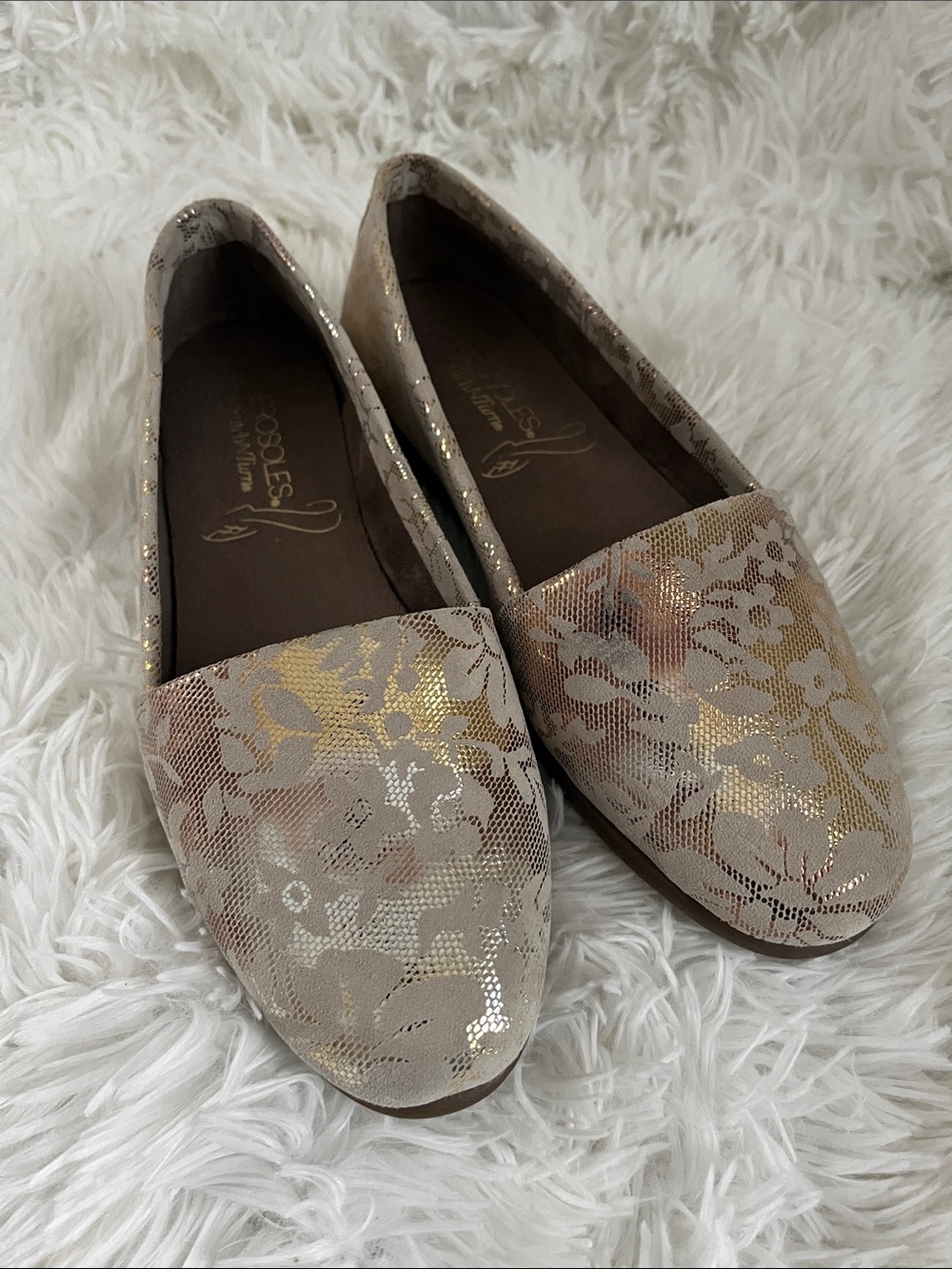 AEROSOLES Beige Floral Metallic Slip-On Flats